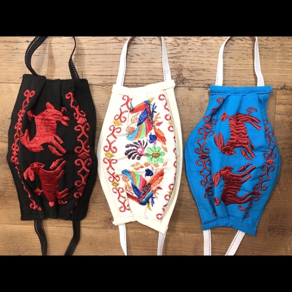 Accessories - 3 Pack Mexican Otomi Face Mask Embroidered Animals